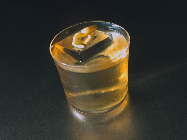 Bronze Fashioned cocktail — whisky old fashioned with banana and amontillado