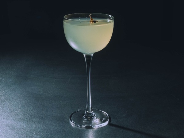 Emerald Gimlet cocktail — gin kiwi and mint gimlet in a chilled coupe glass